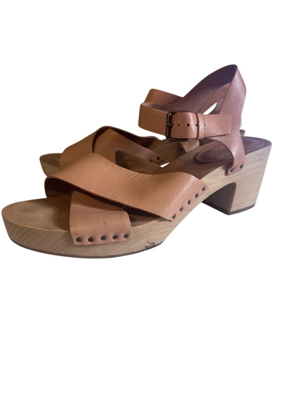 Madewell sand beige leather Johanna Crisscross Clog Sandals size 10